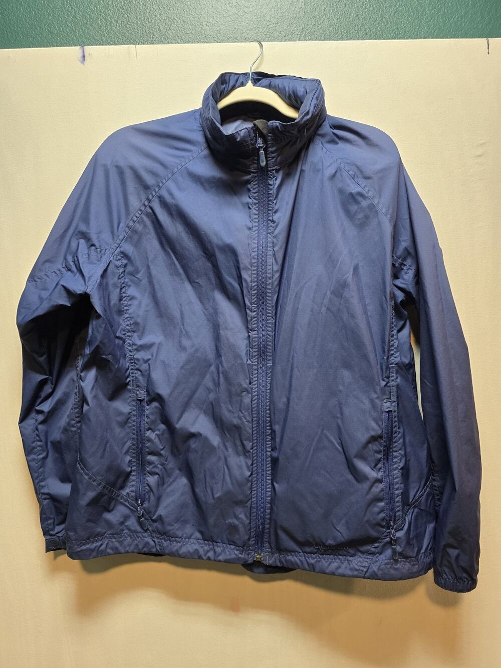 L.L. BEAN JACKET WOMENS XL BLUE CASCO BAY PACKABLE FULL ZIP HOODED WINDBREAKER